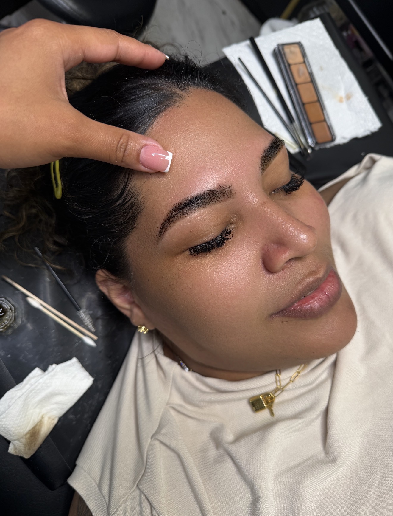 Brow lamination in progress